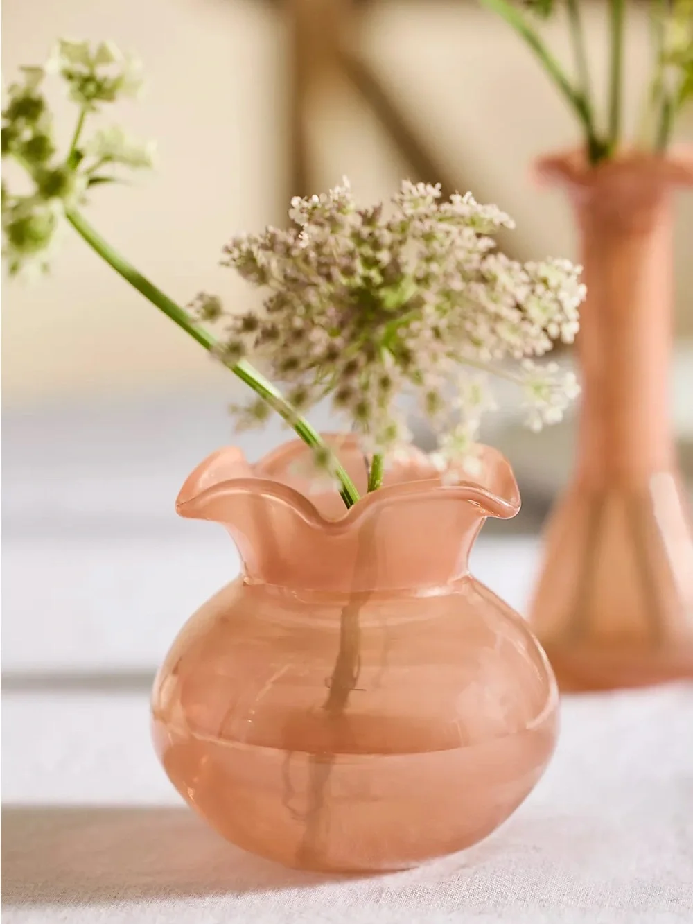 Anthropologie Glass Ruffle Bud Vases Set of 3 - Rose Pink